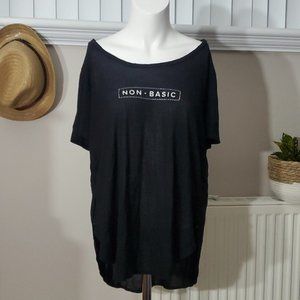 Forever 21 Curved Loose Wide neck basic Tee "Non-Basic" Logo- Size Large